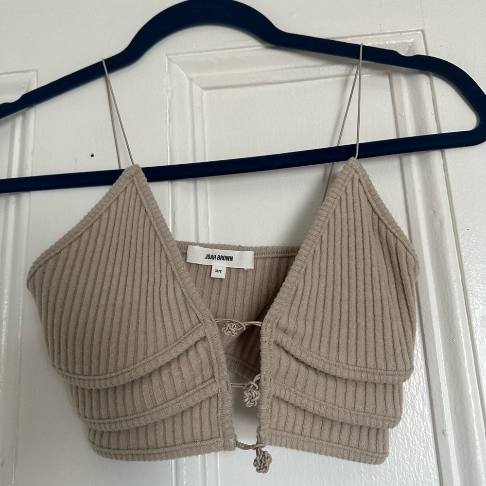 Joah Brown Beige Ribbed Top